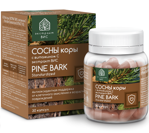 Купить СОСНЫ коры (Pine Bark) с витамином С Экстракт ВИС 30 шт. капсулы массой 0,3 г цена