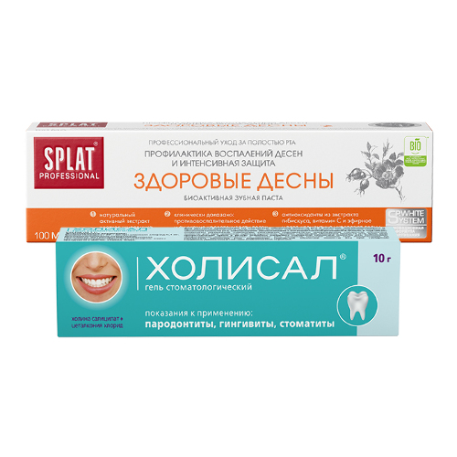 Набор Холисал 10 гр стоматологический гель + Сплат professional зубная паста здоровые десны 100мл со скидкой