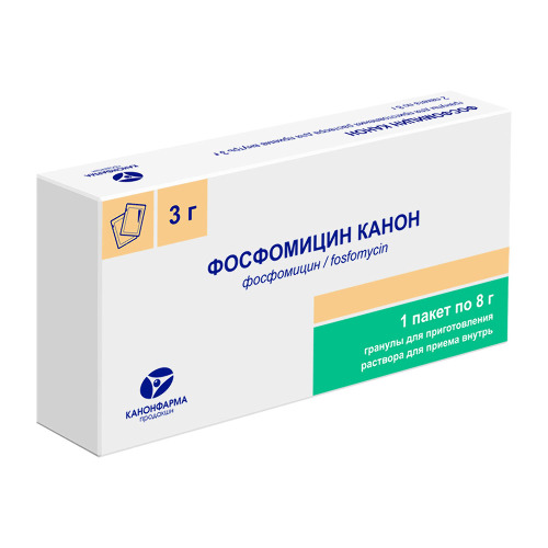 Фосфомицин канон 3000 мг гранулы для приготовления раствора для приема внутрь 8 гр пакет 1 шт.