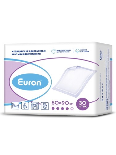 Euron пеленки впитывающие для ухода за детьми взрослыми и лежачими больными 60x90 30 шт.