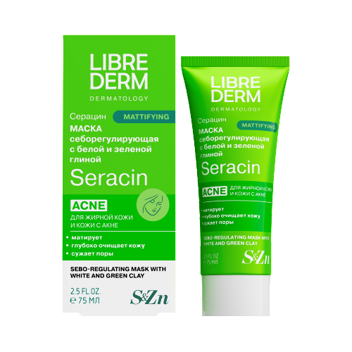 Купить Librederm Серацин (Seracin) маска себорегулирующая с белой и зеленой глиной 75 мл цена