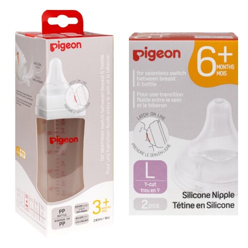 Набор Pigeon  Бутылочка для кормления стекл 3+ 240 Мл + Pigeon Соска силикон для Бутылочки для кормления 6+/L N2