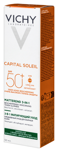 Vichy capital soleil уход матирующий для жирной проблемной кожи 3-в-1 spf50+ 50 мл