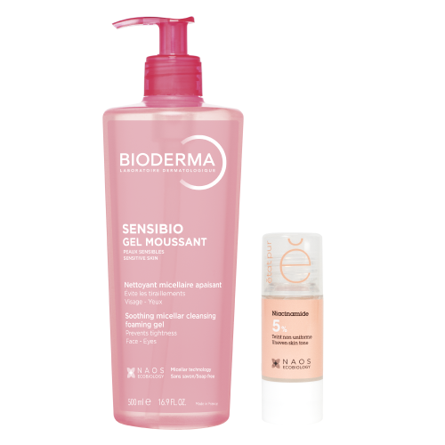 Набор Bioderma Sensibio Очищающий гель для чувствительной кожи 500мл + Etat Pur Сыворотка с ниацинамидом 5% 15мл