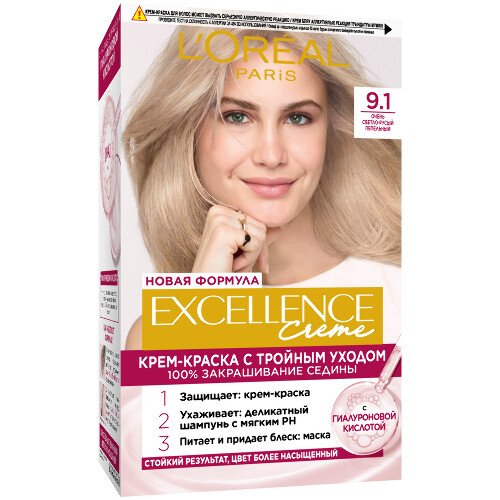 Loreal paris excellence creme крем-краска с тройным уходом в наборе оттенок 9.1/очень светло-русый пепельный/