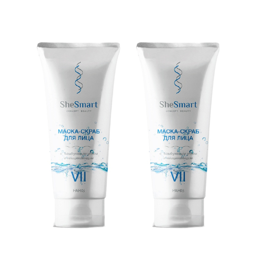 Набор 1+1 SheSmart Маска-скраб для лица с бамбуковым углем и ниацинамидом со скидкой 50%