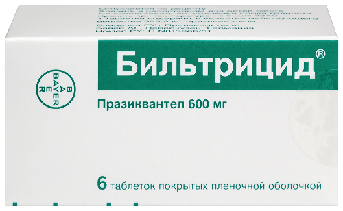 Купить Бильтрицид 600 мг 6 шт. таблетки, покрытые пленочной оболочкой цена