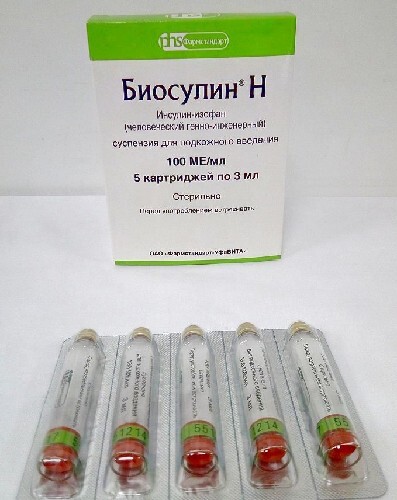 Биосулин н 100 ЕД/мл 5 шт. картридж суспензия для подкожного введения исполнение картридж 3 мл