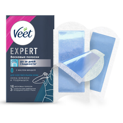 Купить Veet expert восковые полоски для чувствительной кожи (линия бикини и область подмышек) 16 шт. цена