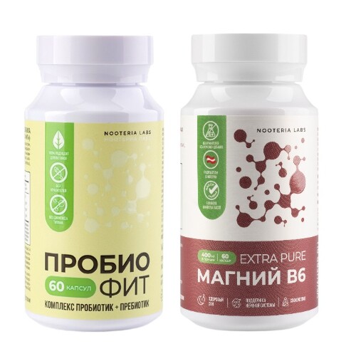 Набор NOOTERIA LABS ПРОБИО ФИТ N60 + МАГНИЙ В6 EXTRA PURE N60, со скидкой