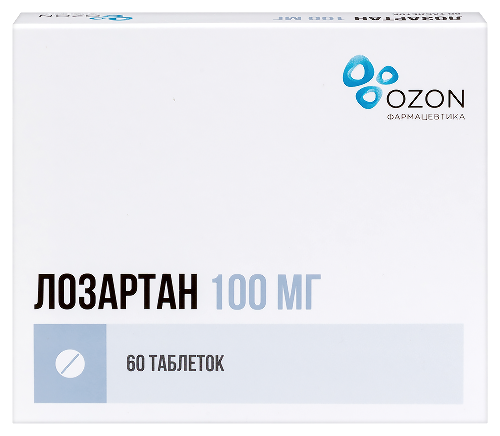 Лозартан 100 мг 60 шт. таблетки, покрытые пленочной оболочкой