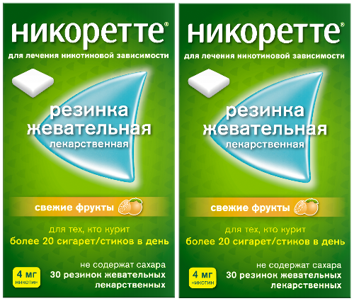 Набор - Никоретте® Свежие фрукты 4 мг, 30 шт х 2, жевательная резинка при отказе от курения