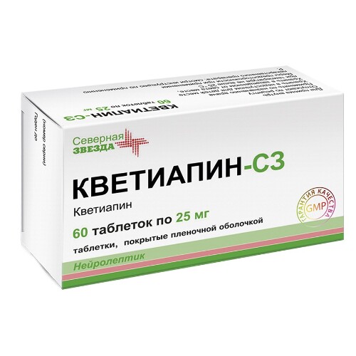 Кветиапин-сз 25 мг 60 шт. таблетки, покрытые пленочной оболочкой