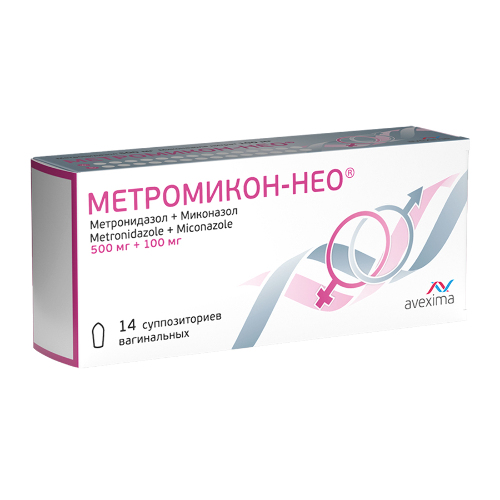 Метромикон-нео 500 мг + 100 мг 14 шт. суппозитории вагинальные