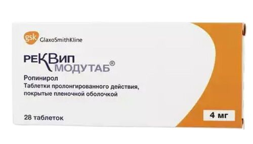 Реквип модутаб 4 мг 28 шт. таблетки пролонгированного действия, покрытые пленочной оболочкой