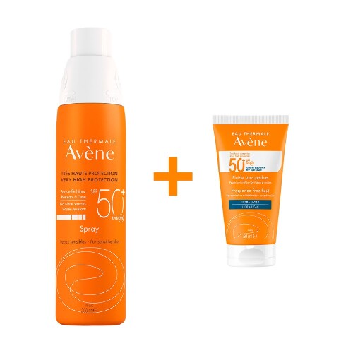Набор AVENE СПРЕЙ СОЛНЦЕЗАЩИТНЫЙ SPF50+ 200МЛ + AVENE ФЛЮИД СОЛНЦЕЗАЩИТНЫЙ SPF 50+ БЕЗ ОТДУШЕК 50МЛ
