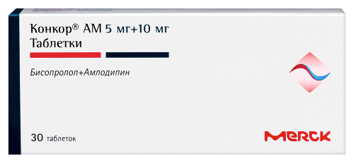 Конкор ам 5 мг + 10 мг 30 шт. таблетки
