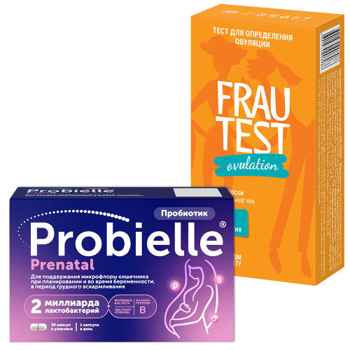 Набор: Тест полоска для определения овуляции Frautest ovulation №5 + Пробиэль пренатал №30 по 475 мг