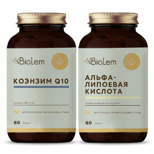 Набор BIOLEM: АЛЬФА-ЛИПОЕВАЯ КИСЛОТА N60 КАПС ПО 400МГ + КОЭНЗИМ Q10 ЮНИЭКО N60 КАПС ПО 300МГ по специальной цене