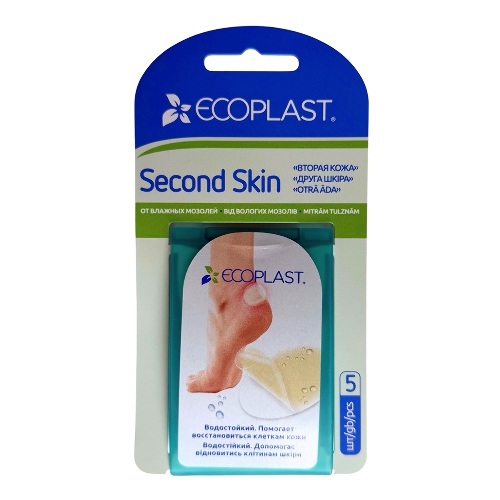 Ecoplast пластырь противомозольный гидроколлоидный second skin 37х55 мм 5 шт.