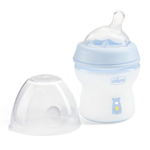 Chicco natural feeling бутылочка для кормления соска силиконовая наклонная 0+ 150 мл/голубая