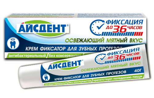 Купить Айсдент крем-фиксатор для зубных протезов освежающий мятный вкус 40 гр цена