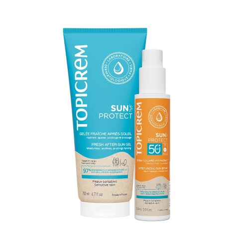 Набор Топикрем Sun Protect Спрей солнцезащитный SPF50+ 150 мл + Желе после загара освежающее 200 мл