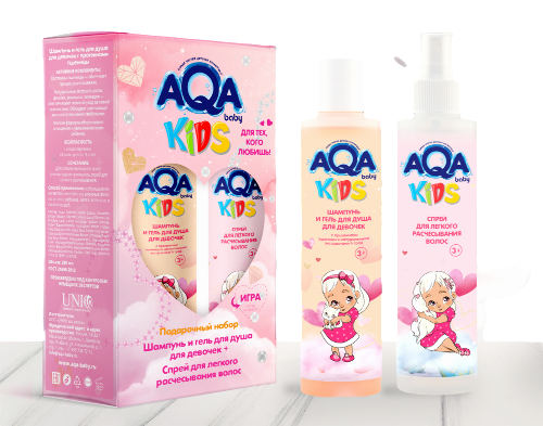 Купить Aqa baby kids набор/шампунь/гель для душа для девочек с протеинами пшеницы 200 мл+спрей для легкого расчесывания 200 мл/ цена
