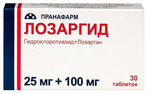 Лозаргид 25 мг+100 мг 30 шт. таблетки, покрытые пленочной оболочкой