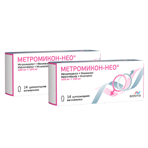 Набор из 2-х уп Метромикон-нео 500мг + 100мг N14 супп вагин со скидкой
