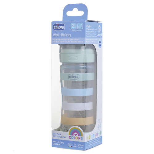 Chicco well-being бутылочка для кормления соска силиконовая 2+ 250 мл/boy