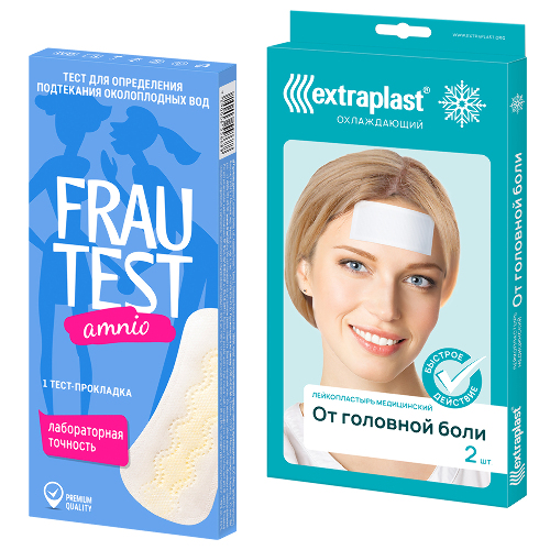 Набор: Тест-прокладка для определения подтекания околоплодных вод Frautest + Extraplast пластырь от головной боли №2