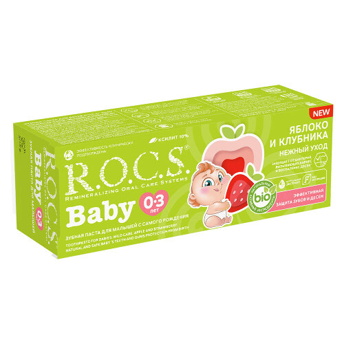 Rocs зубная паста baby нежный уход яблоко-клубника 45 гр