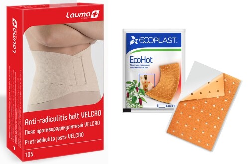 Набор Lauma пояс противорадикулитный разм 2 + Ecoplast пластырь перцовый Ecohot 6х10см