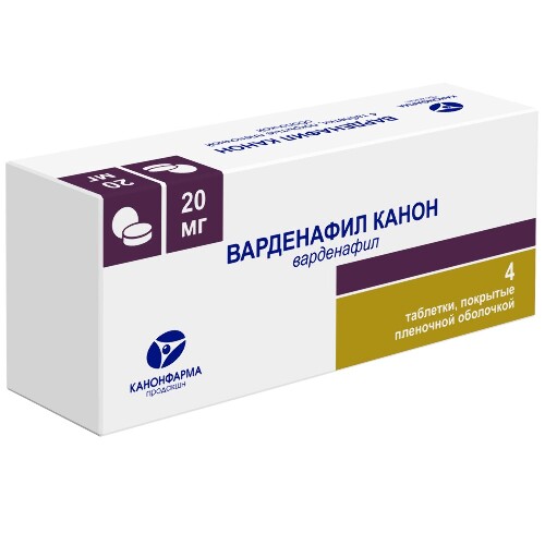 Купить Варденафил канон 20 мг 4 шт. таблетки, покрытые пленочной оболочкой цена