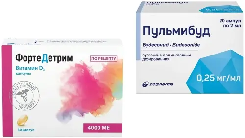 НАБОР ПУЛЬМИБУД 0,00025/МЛ 2МЛ N20 АМП СУСП Д/ИН + ФОРТЕДЕТРИМ 4000МЕ N30 КАПС закажи со скидкой