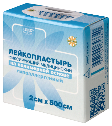 Лейкопластырь leiko (лейко) фиксирующий медицинский на полимерной основе гипоаллергенный 2х500 см