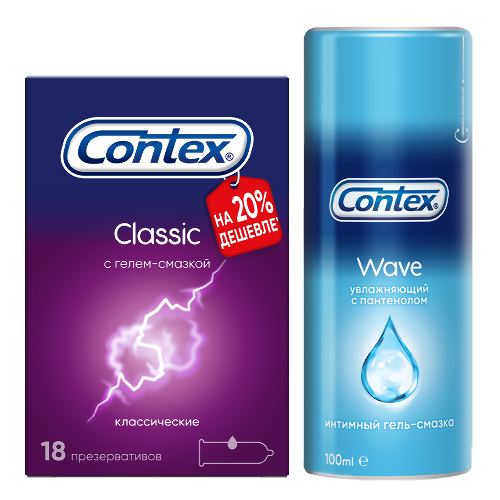 Набор Презервативы Contex Classic 18 + Гель Contex WAVE 100ML увлажняющий