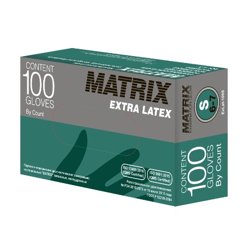 Купить Перчатки смотровые matrix extra latex латексные нестерильные неопудренные текстурированные s 50 пар цена