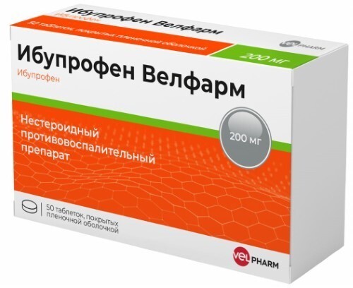 Купить Ибупрофен Велфарм 200 мг 50 шт. таблетки, покрытые пленочной оболочкой цена