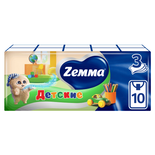 Zemma платки носовые детские трехслойные неароматизированные 10 шт. х 10