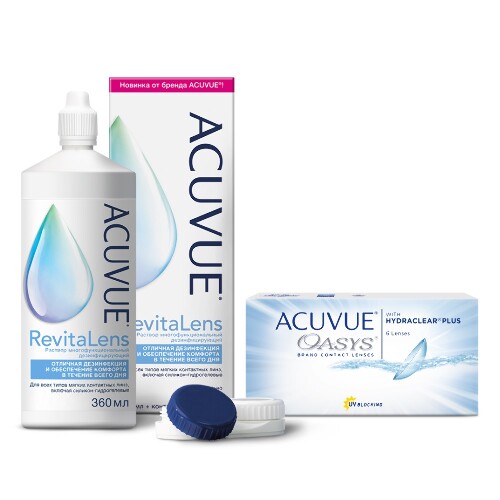 Набор ACUVUE OASYS WITH HYDRACLEAR PLUS 8,4/14,0 N6 /-1,25/ + ACUVUE REVITALENS РАСТВОР С КОНТЕЙНЕРОМ ДЛЯ ЛИНЗ 360МЛ