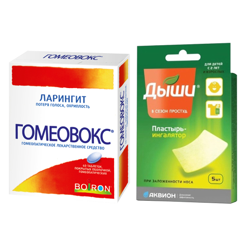 Набор Гомеовокс №60 табл гомеопатические + Дыши пластырь-ингалятор медицинский 5,0х6,0см №5 со скидкой