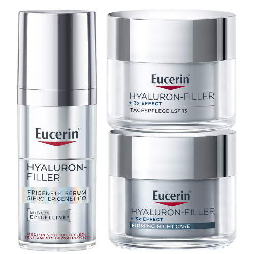 Набор EUCERIN HYALURON-FILLER: КРЕМ ДЛЯ ДНЕВНОГО УХОДА ЗА СУХОЙ ЧУВСТВИТЕЛЬНОЙ КОЖЕЙ SPF15 50МЛ + КРЕМ ДЛЯ УХОДА ЗА КОЖЕЙ НОЧНОЙ АНТИВОЗРАСТНОЙ 50МЛ + СЫВОРОТКА ЭПИГЕНЕТИЧЕСКАЯ АНТИВОЗРАСТНАЯ 30МЛ