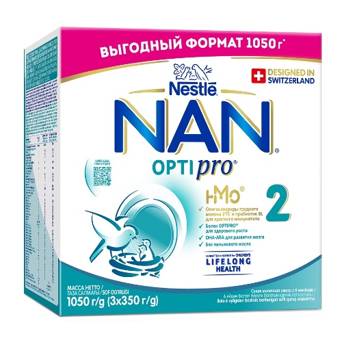 Nan 2 optipro с олигосахаридами 2fl смесь сухая для детей с 6 мес 1050 гр