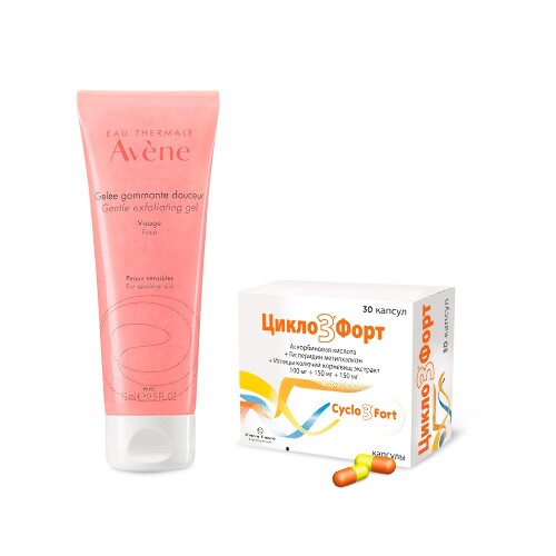 Набор AVENE ГЕЛЬ ДЛЯ ЛИЦА СМЯГЧАЮЩИЙ ОТШЕЛУШИВАЮЩИЙ 75МЛ + ЦИКЛО 3 ФОРТ 0,1+0,15+0,15 N30 КАПС