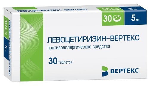 Купить Левоцетиризин-вертекс 5 мг 30 шт. таблетки, покрытые пленочной оболочкой блистер цена