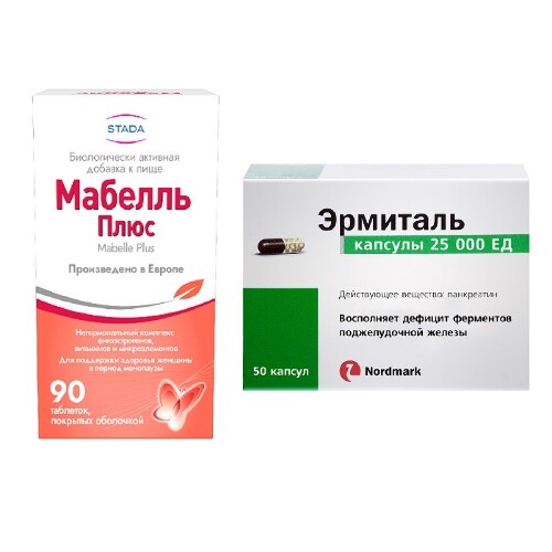 Набор для женского здоровья Мабелль плюс №90 и Эрмиталь 25000ед №50
