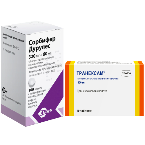 Набор СОРБИФЕР ДУРУЛЕС 0,32+0,06 N100 ТАБЛ ПРОЛОНГ ВЫСВОБ П/ПЛЕН/ОБОЛОЧ + Транексам 500 мг 10 шт. таблетки, покрытые пленочной о