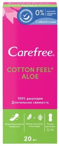 Купить Carefree cotton aloe прокладки ежедневные воздухопроницаемая поверхность с экстрактом алоэ и легким ароматом 20 шт. цена